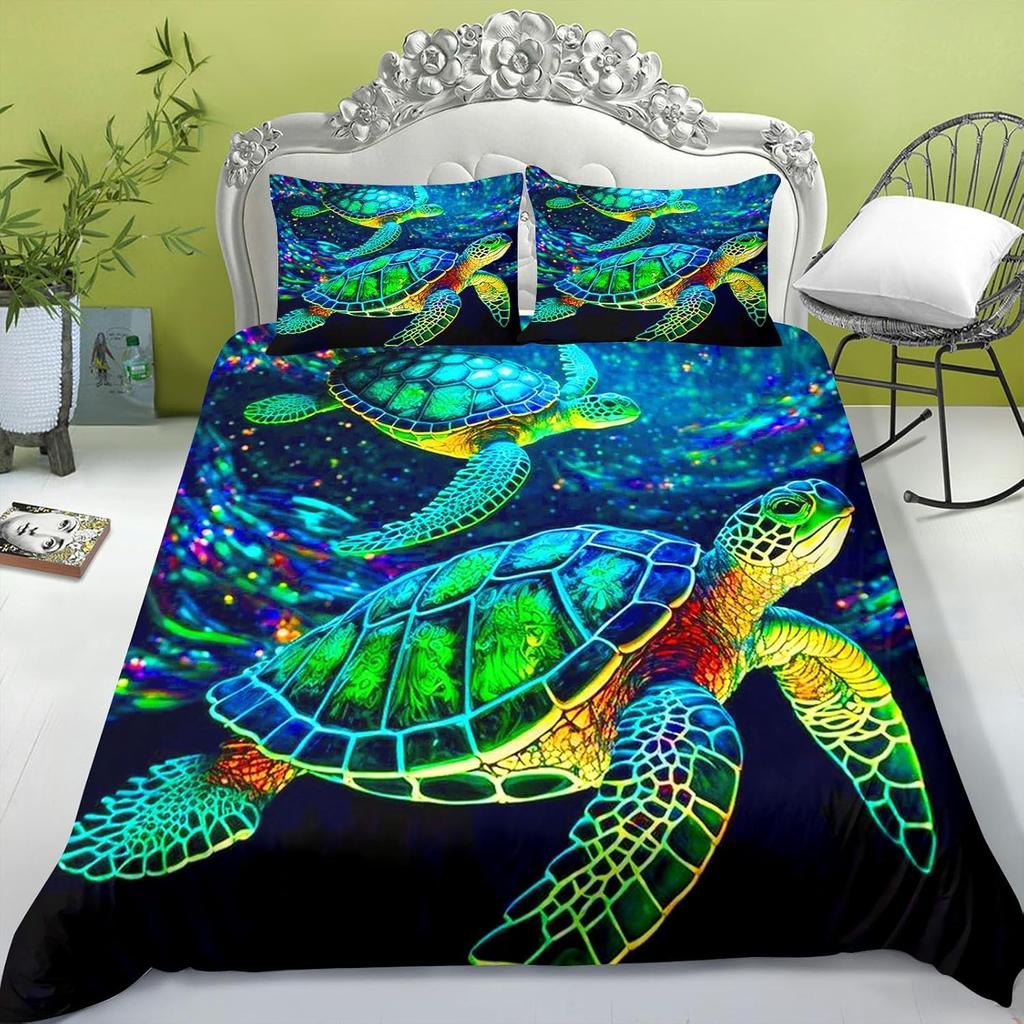 Turtle Duvet Cover Set, Sea Turtle Bedding Set For Children, Boys, Girls, Ocean Theme, Turtle Animal Bedding Set Bedroom Decor