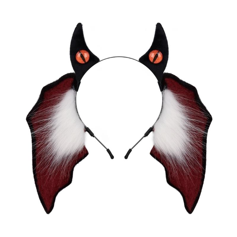 

Handmade Plush Bat Ear Headbands Soft Fuzzy Hair Accessory For Kids Halloween Costume Party Dressing up бордовый