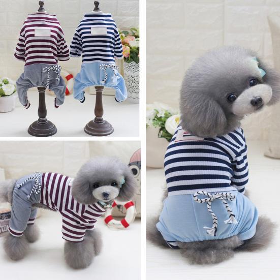 Pet Spring High Neck Striped Pattern Four-legged Pants T-shirt  Dog Cat Clothes