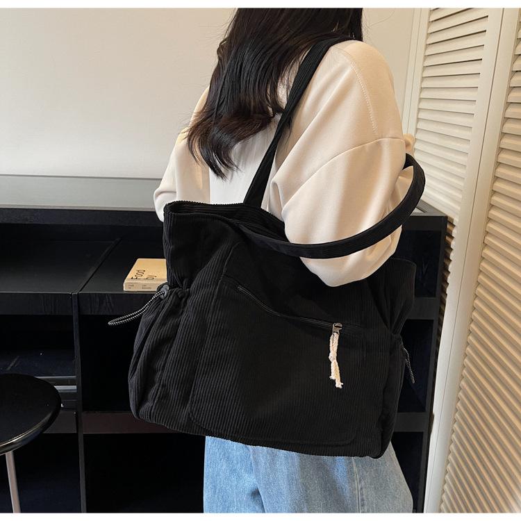 Vintage Corduroy Tote Bag for Women Large Capacity Shoulder Bag Casual Handbag College School Shopping Travel Tote Bag