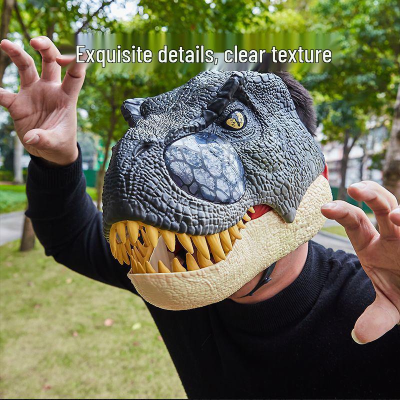 Electric Luminous Dinosaur Mask with Movable Mouth - Funny Tyrannosaurus Rex Headgear for Halloween