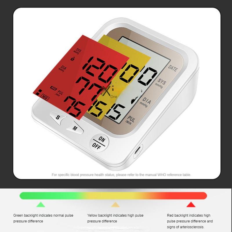 Large Screen Arm Blood Pressure Monitor Portable Electronic Tonometer Home Precision Sphygmomanometer with Voice Backlight XL-105