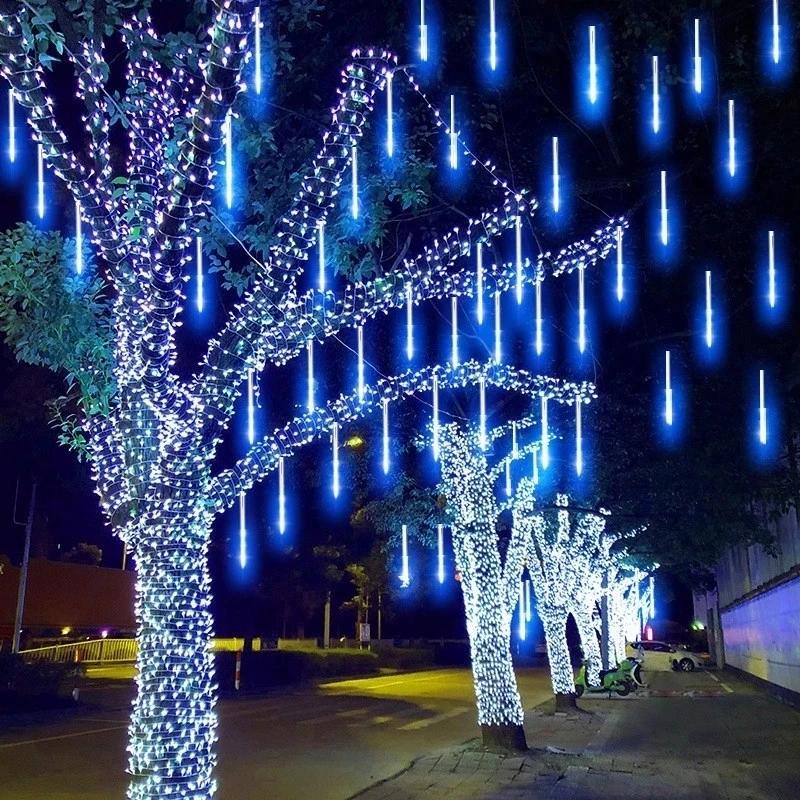 Solar Meteor Shower Rain LED String Lights 8 Tubes Street Garlands Christmas Tree Decorations for Outdoor Fairy Garden Lights