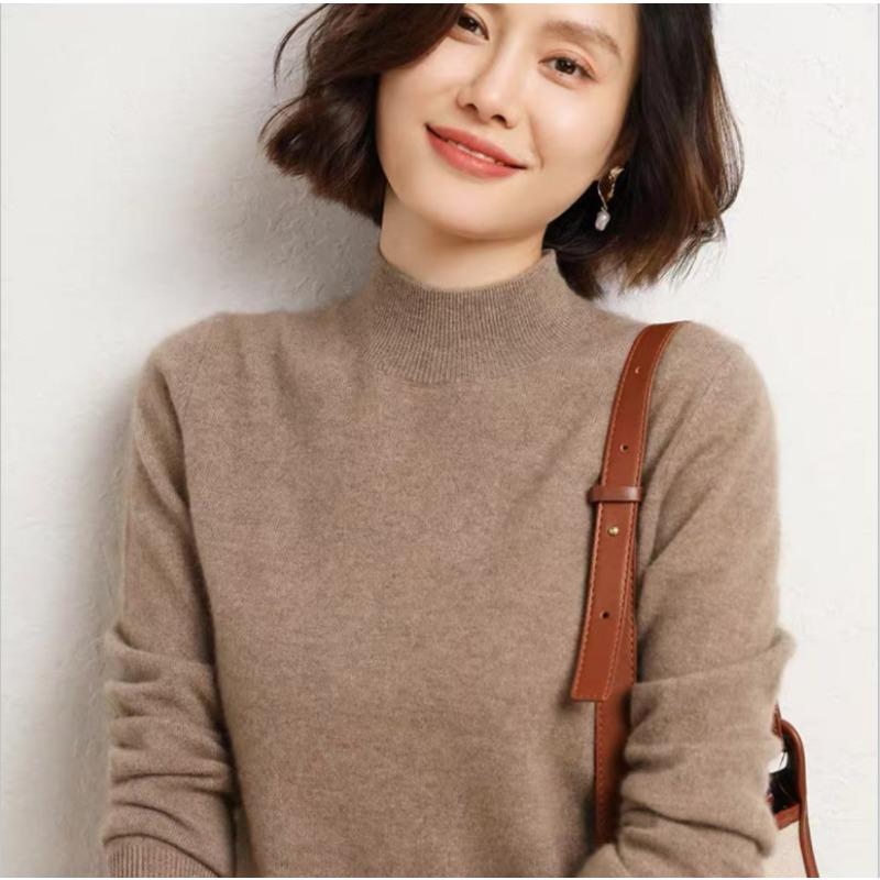 VEZFAA Damenmode, lässig, Herbst/Winter, einfarbig, mit langem Ärmel, halber Rollkragenpullover