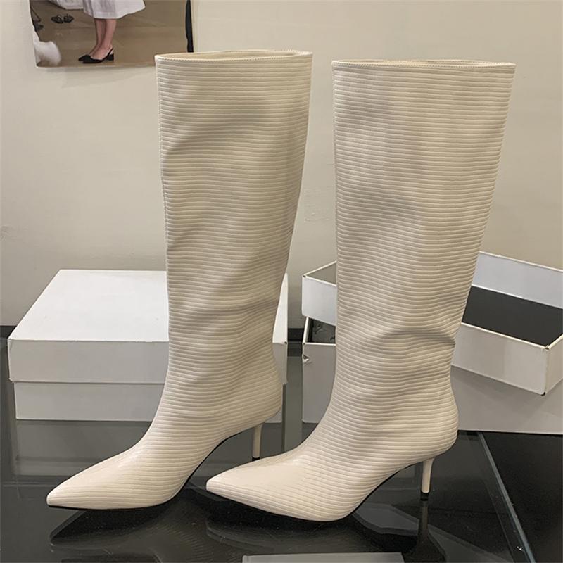 

Eilyken Street Style Thin High Heels Pointed Toe Women Knee-High Boots Autumn Winter Party Prom Ladies Shoes 40 белый