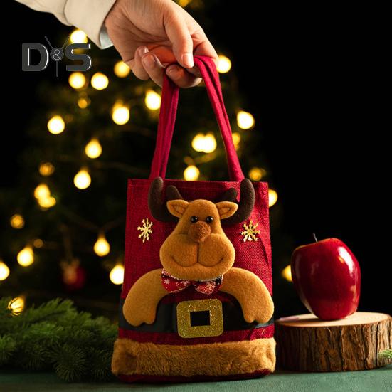 Christmas Gift Bag 3D Santa Claus Snowman Deer Candy Bag Reusable Cartoon Xmas Kids Tote Bags for New Year Festive Fruit Snack