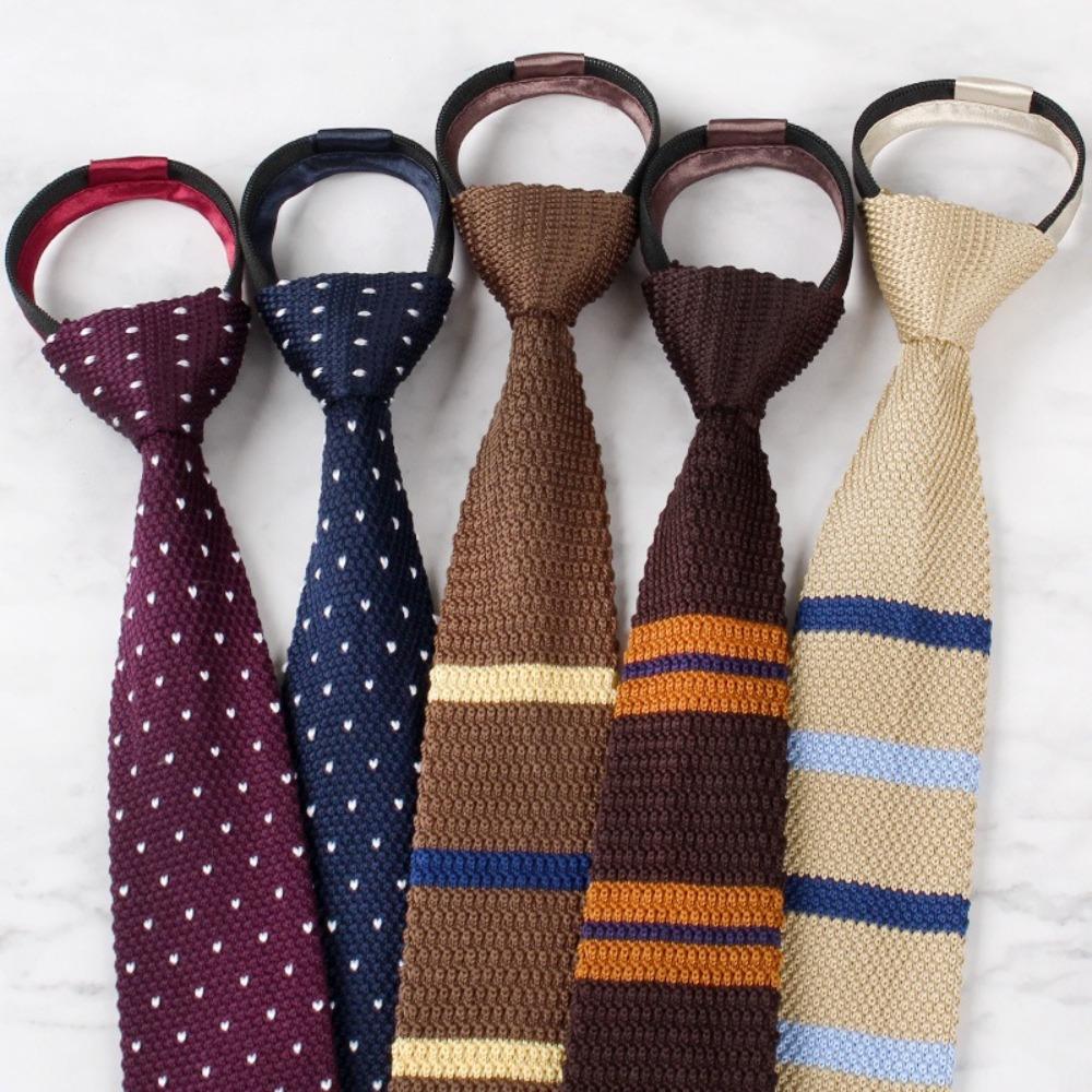 Knitted Fabric Soft Striped Tie Zipper Closure Automatic Zipper Tie  Clothes Accessories