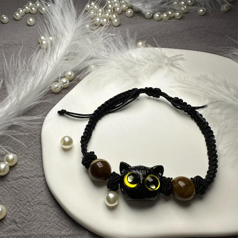 Cute Black Cat Beaded Bracelet For Women Men Black White Beads Cartoon Animal Couple Bracelet Trendy Jewelry Lovers Gift