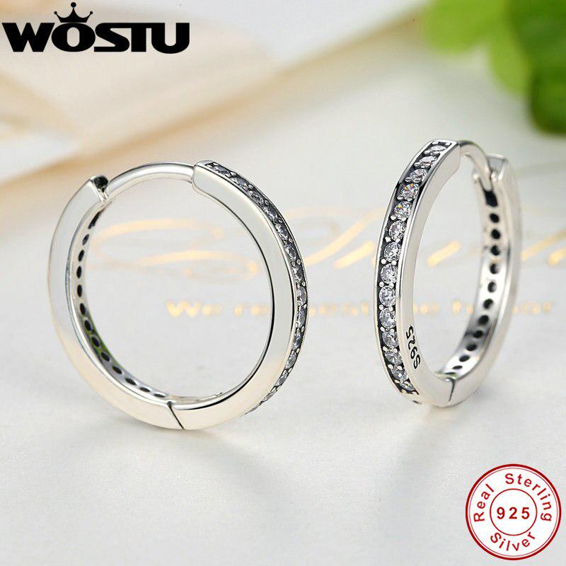 High Quality 100% 925 Sterling Silver Party Eternity Hoop Earrings With Clear CZ For Women
