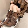 Pointed High Heels Western Denim Rivets Fringed Short Boots Women's 2025 Autumn and Winter New Fashion Wedge Heel Martin Boots