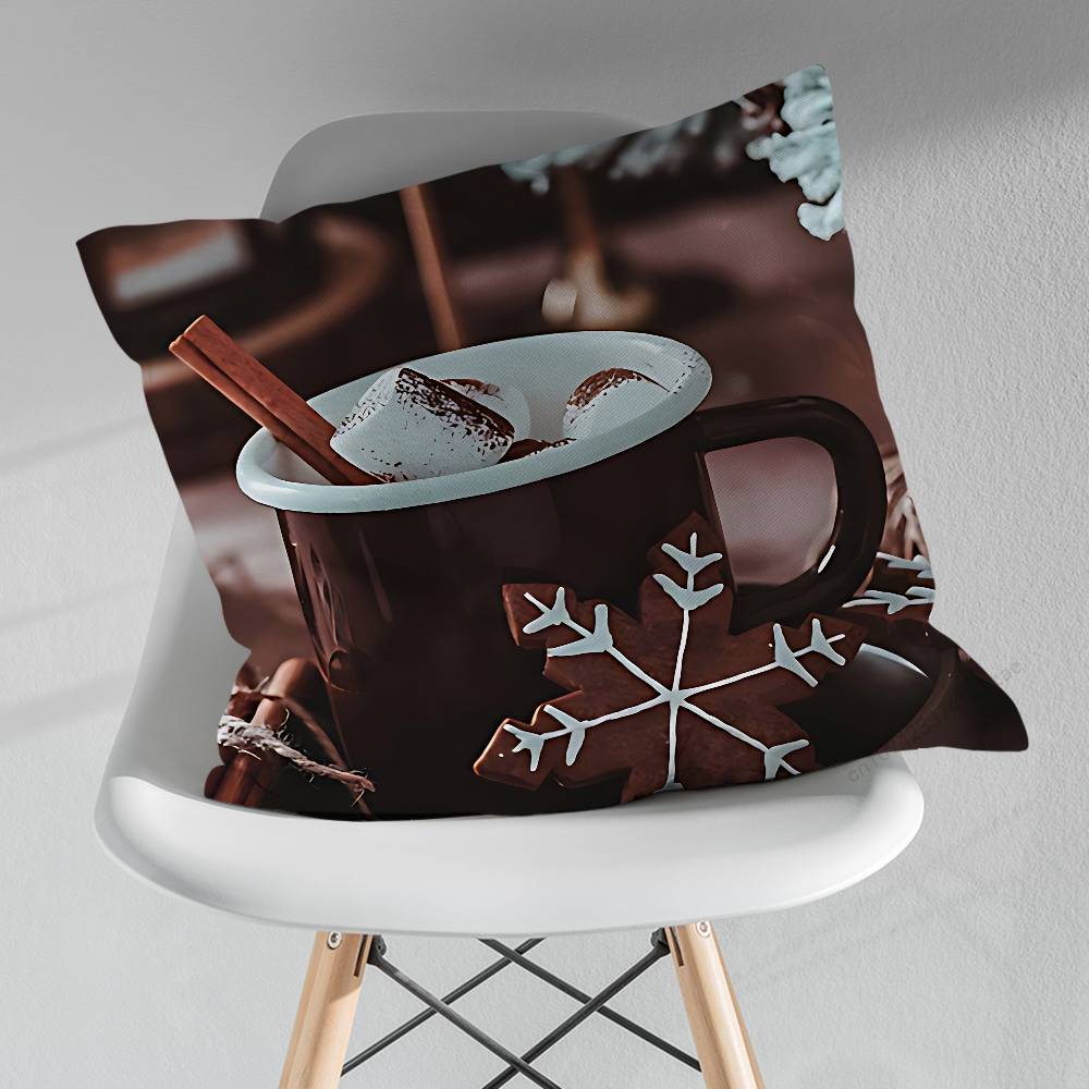 Winter Christmas Art Coffee Pillow Case For 30x30cm45x45cm55x55cm For Home Bedroom Decoration And Protector