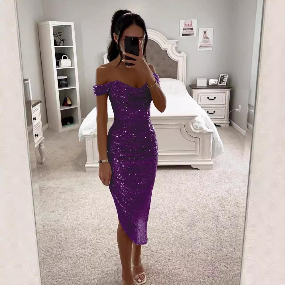 Frühlings- und Herbst-Neues Paillettenkleid, lässiges Mode-Party-Reißverschluss-Damenkleid