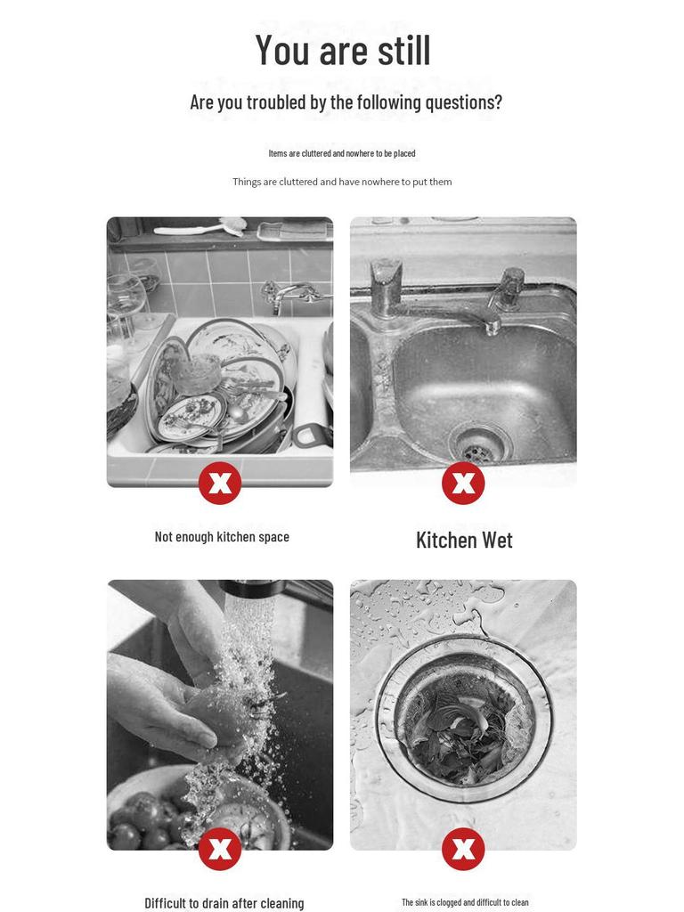 New 304 Stainless Steel Multi-Function Sink Drain Basket with Filter & Hanging Rack