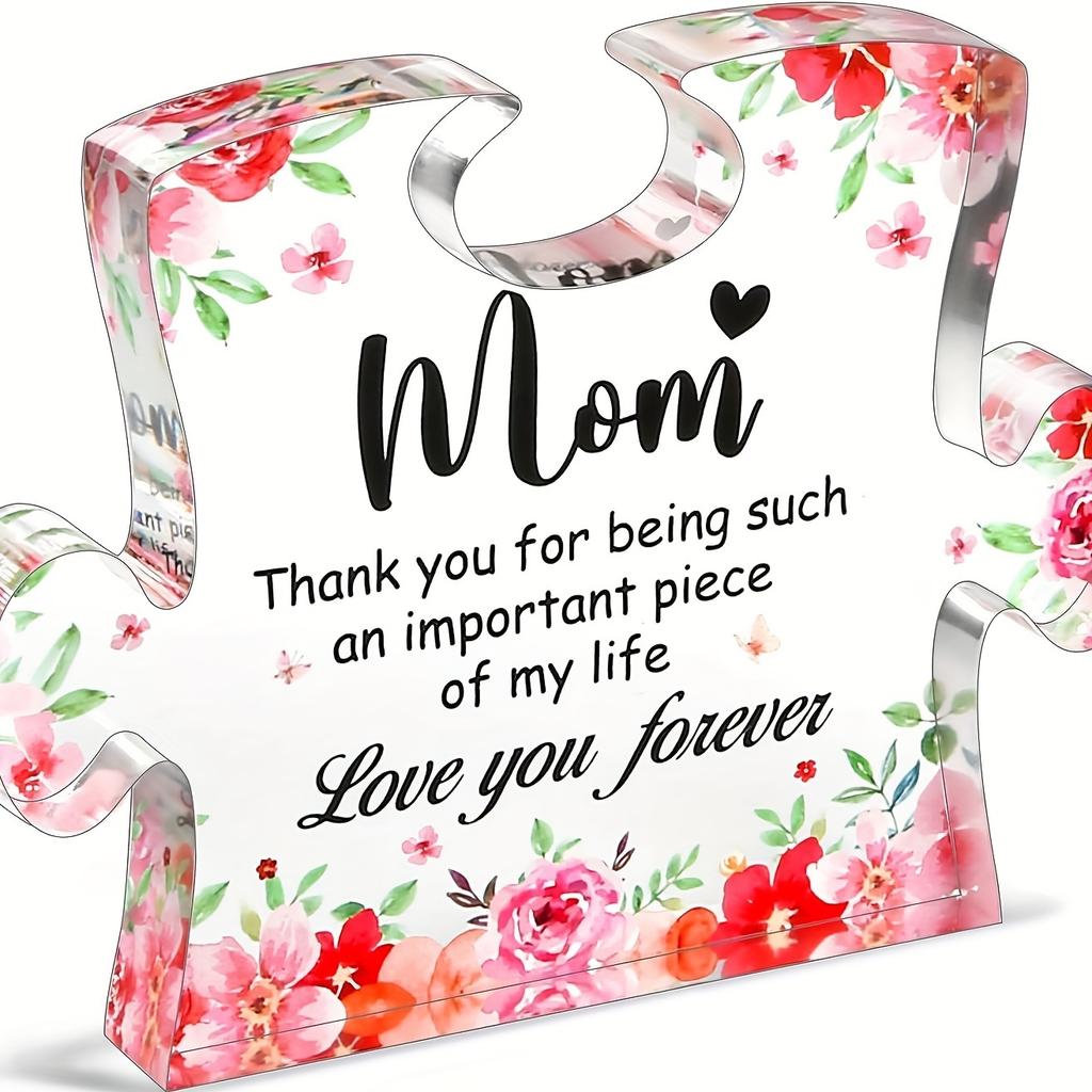 Art Deco Puzzle Piece Plaque with Floral Design - Collectible Figurine for Mom, Love & Appreciation Message, Ideal for Mother's Day, Thanksgiving, Val