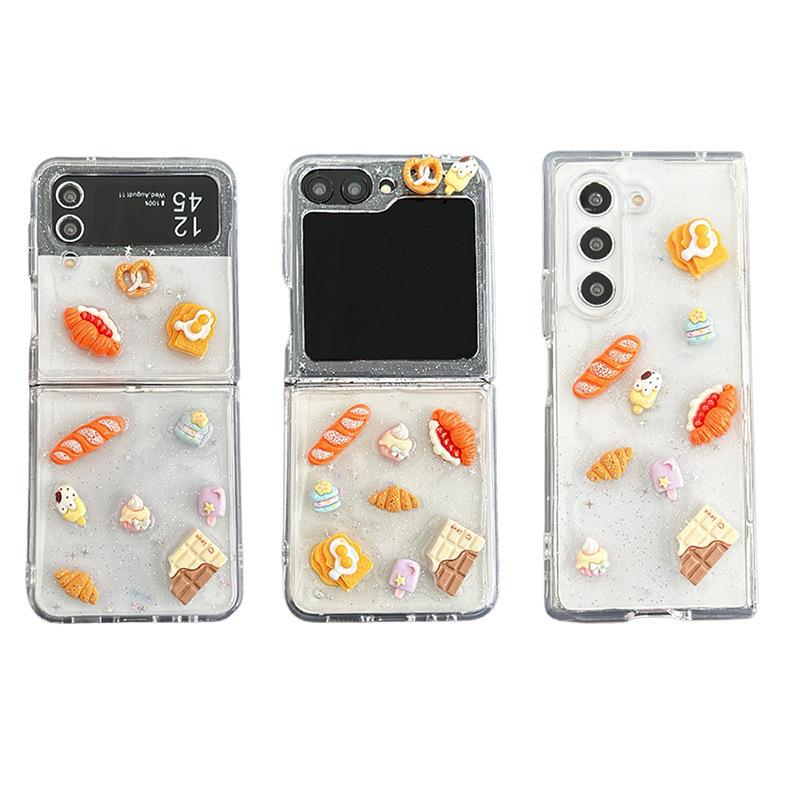 

Glitter Glue Bread Mobile Phone Case for Samsung Zflip6 Clamshell Folding Screen Zfold5 Ice Cream For Samsung ZFold7