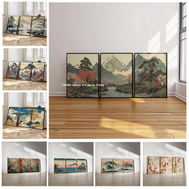 3pcs/set Japanese Mountain Landscape Zen Art Canvas Prints Forest Landscape Wall Art Posters Suitable for Modern Home Decor Gift