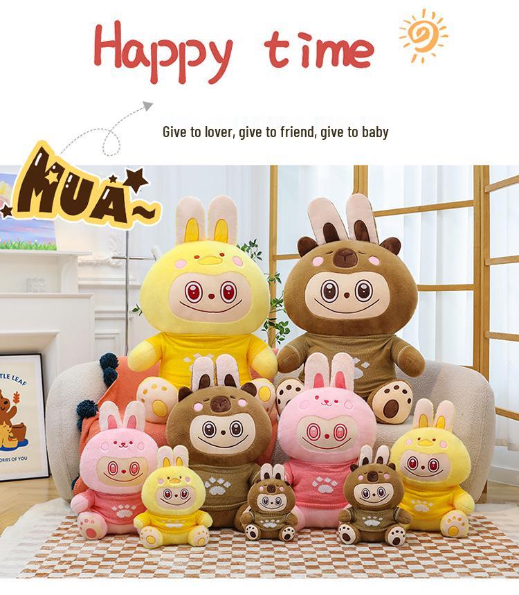 Seria Puloverelor Transformabile: Jucărie de pluș rață galbenă drăguță și păpușă capibara