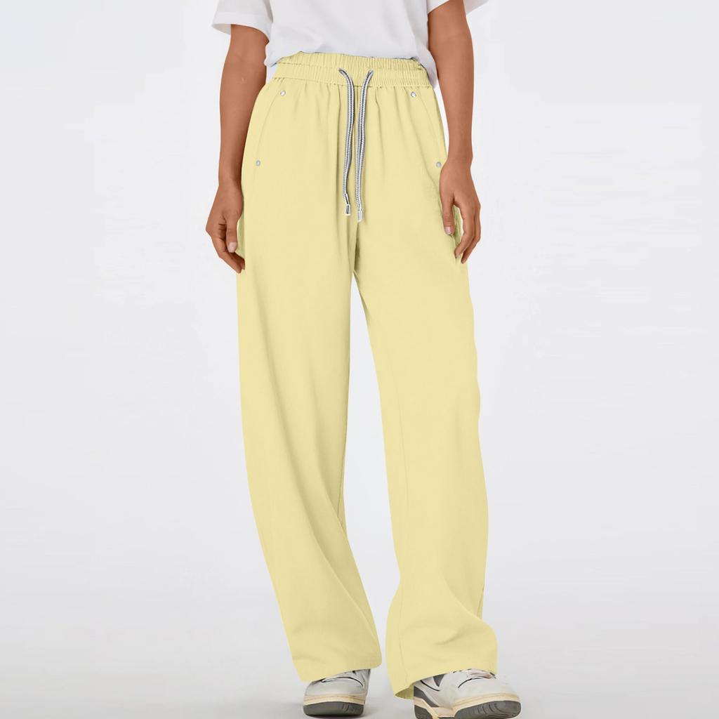 Women's Multi Pocket Drawstring Straight Tube Slimming, Wide Leg Mopping, Solid Color Pants