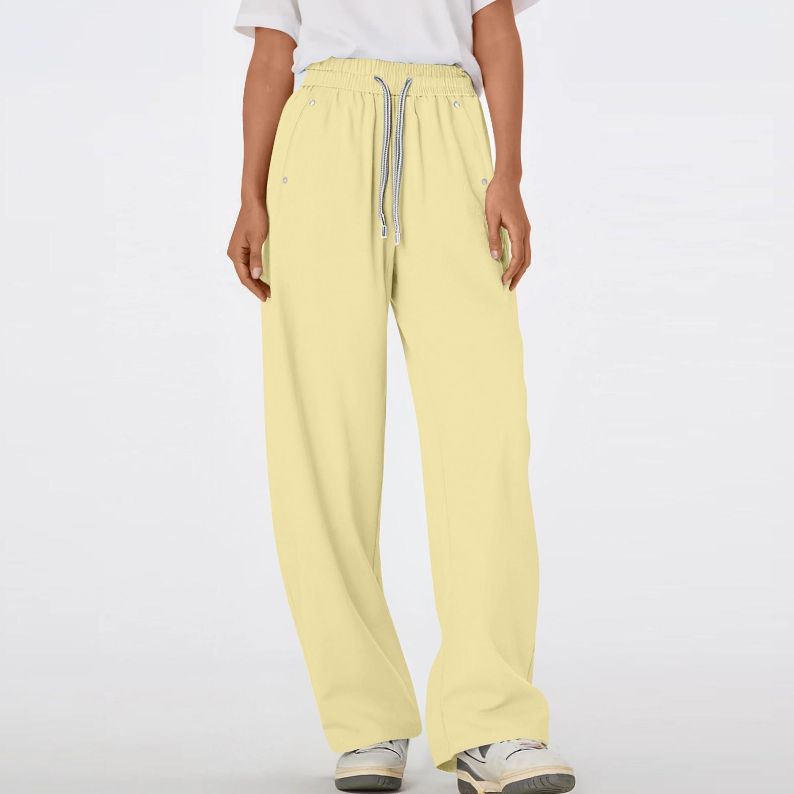 

Женские брюки с несколькими карманами, на кулиске, прямые, зауженные, моп, широкие штанины, однотонные XL жёлтый