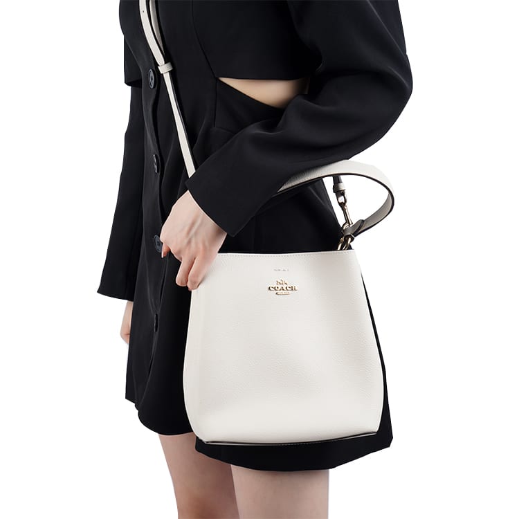 Coach Town Polished Pebbled Leather Bucket Bag, Handbag, Shoulder Bag, Crossbody Bag Small Women's White 1011-IMOVG