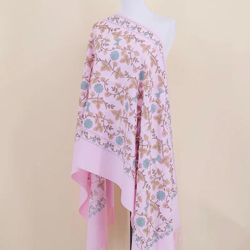 Embroidery Scarf Shawl Imitation Cashmere Woman  Designer Hand Embroidery Cape Thickening Keep Warm Winter Wrap