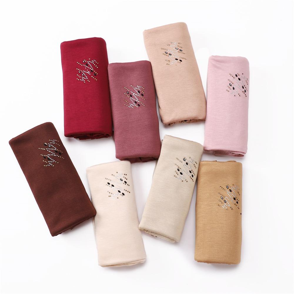 Premium Rhinestone Muslim Women Jersey Hijab Musulman Scarves Soft Good Stitching Scarf Islamic Shawls Wraps Turban