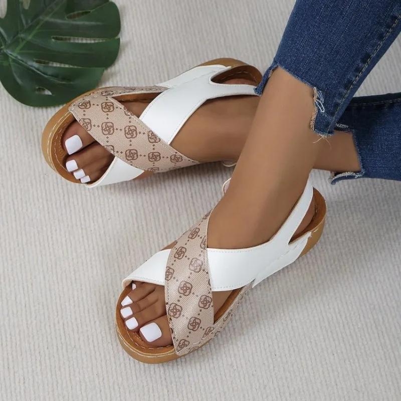 Summer Fashion Paragraph Mix Color Wedge Sandals for Women Comfortable Non Slip Beach Shoes Woman Leather Platform Sandalias