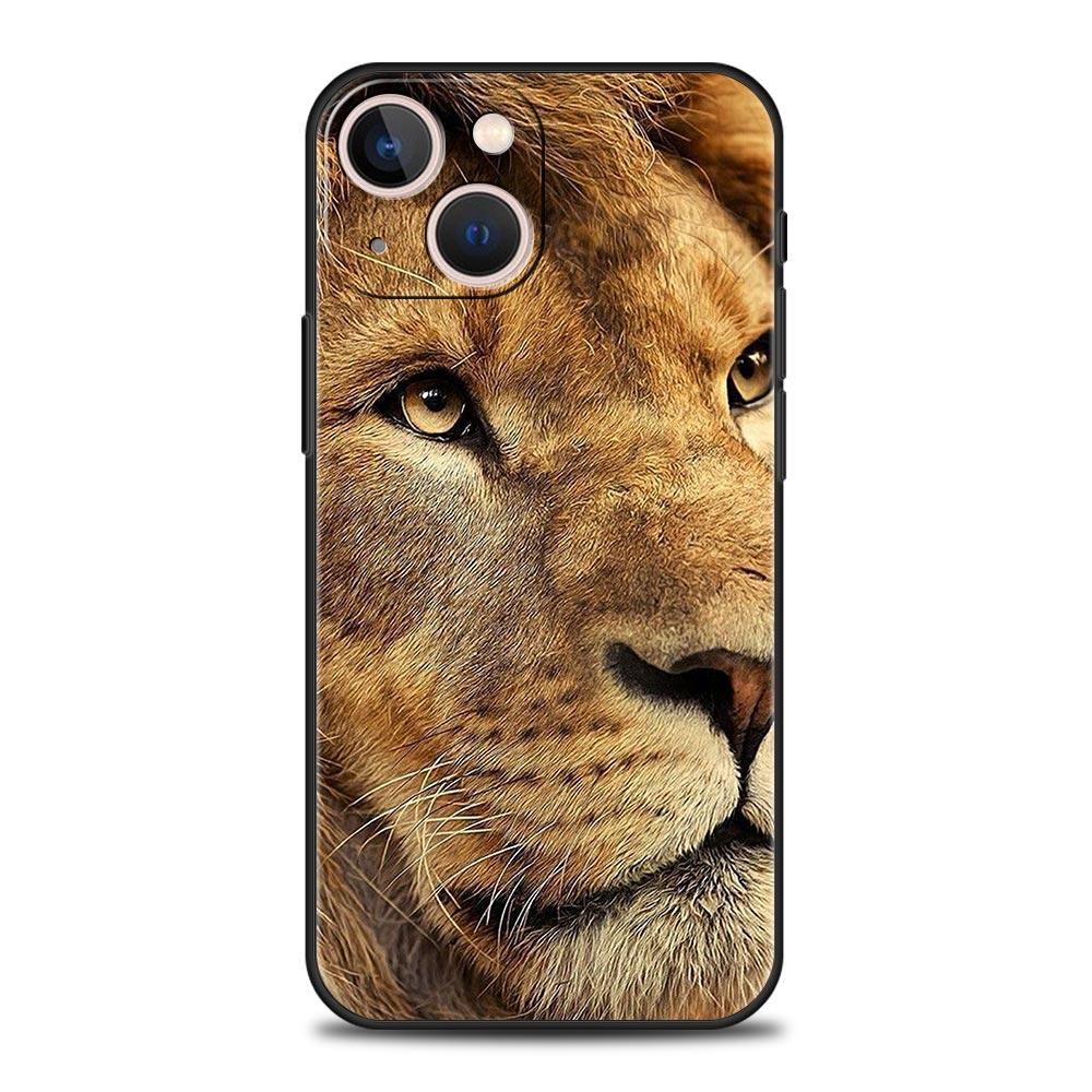 Tiger Lion Leopard Luxury Phone Case For iPhone 13 15 14 12 11 Pro MAX XR X SE XS 7 8 Plus Silicone Black Protection Cover