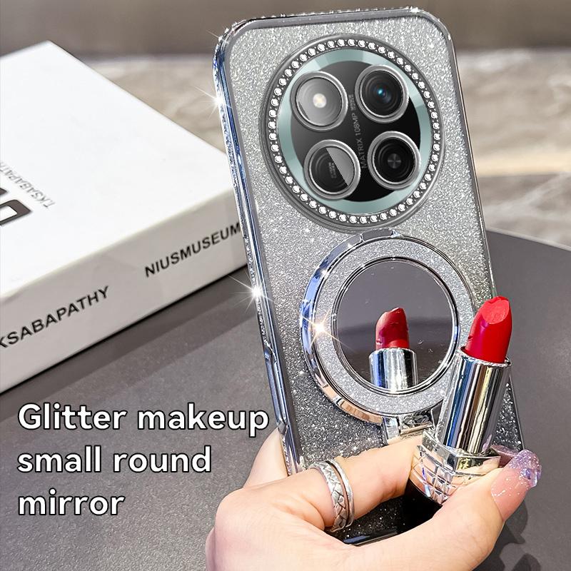 KEYSION Luxury Glitter Jewelled Magnetic Phone Case for HONOR X9c 5G Makeup Mirror Stand Shockproof Cover for Magic 7 Lite 5G