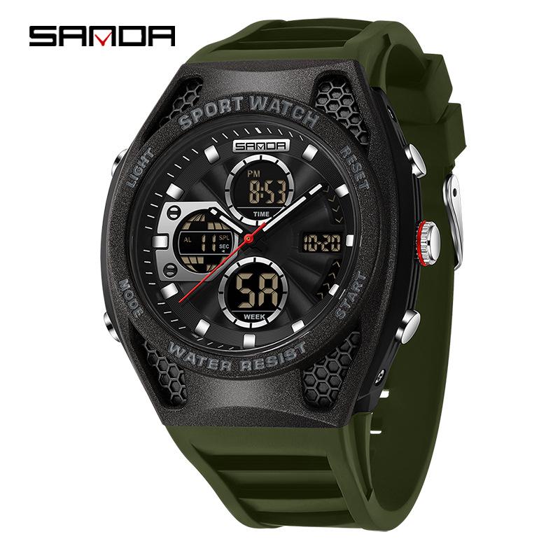 Sanda Sports Waterproof Men's Multifunctional Large Dial Wristwatch with Alarm & Calendar