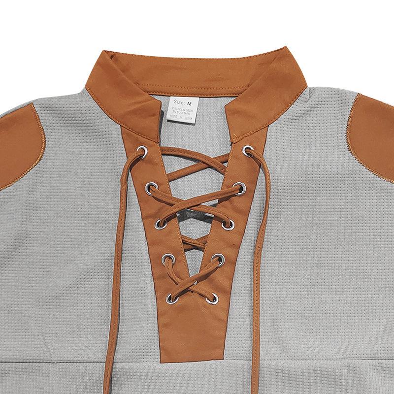 Herbst Neue Herren Patchwork Farbe Strap V-Ausschnitt Top Casual Langarm Base T Shirts Männer Sport T Shirt