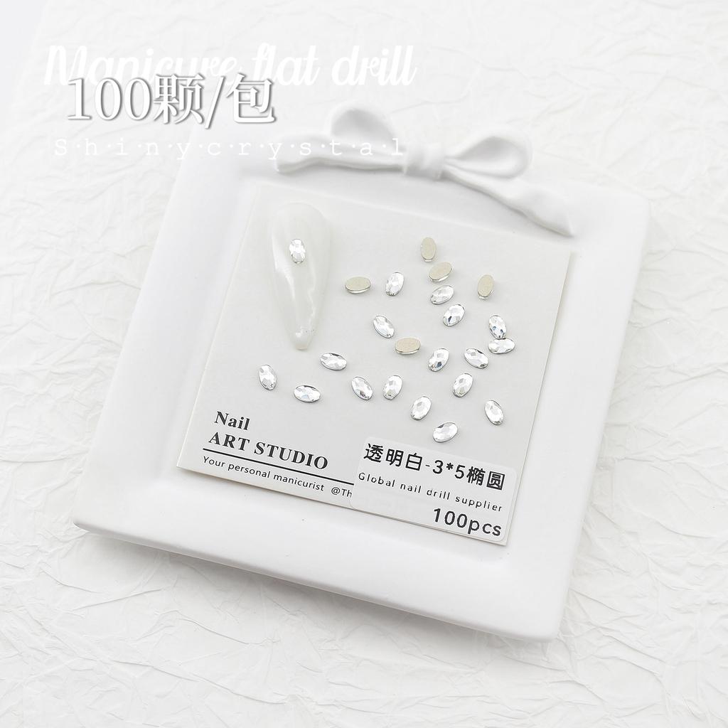 Nail Art White Flat Bottom Special-Shaped Diamond Size Mini Water Drop Love Square Transparent Diamond Jewelry White Rectangular Diamond