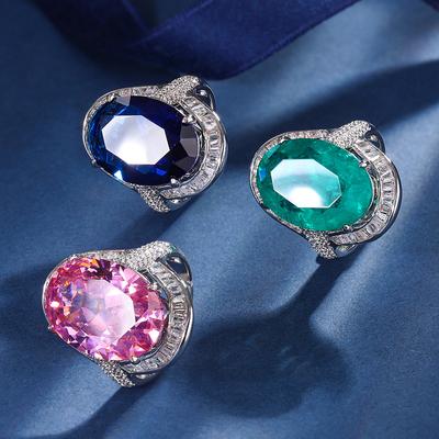 Jewelry Copper Bottom Gold-Plated Simulation Color Treasure Large Denier Shape Luxury Temperament Ring Main Stone 13 * 18