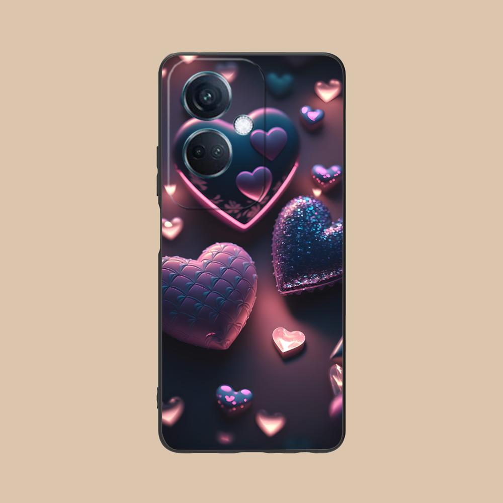 Y2K Glowing Hearts Mobile Phone Case for OPPO Reno 14 13 12 11 10 9 8 7 6 5 F T Pro 5G Colorful Printing Cover Smartphone Luxury