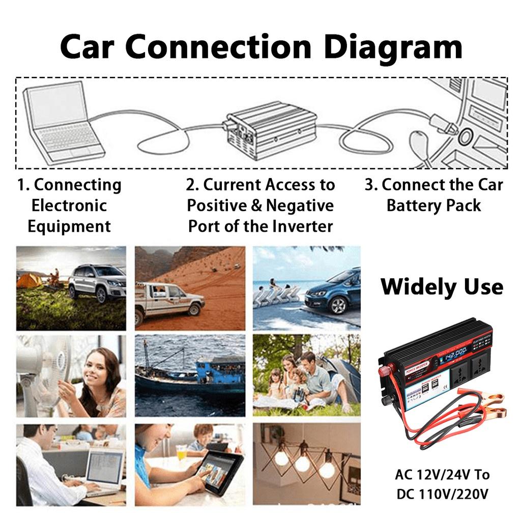 2000W Inverters LCD Display Modified Sine Wave Solar Power Inverters DC 12/24V To AC 220V Voltage Transformer Car Adapter Charging Converter