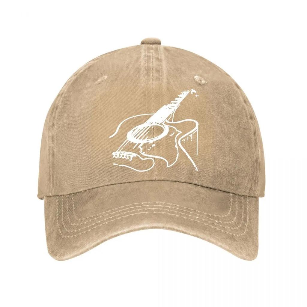 Acoustic Guitar Sketch Vintage Washed Baseball Cap Adjustable Outdoor Casual Sun Hat