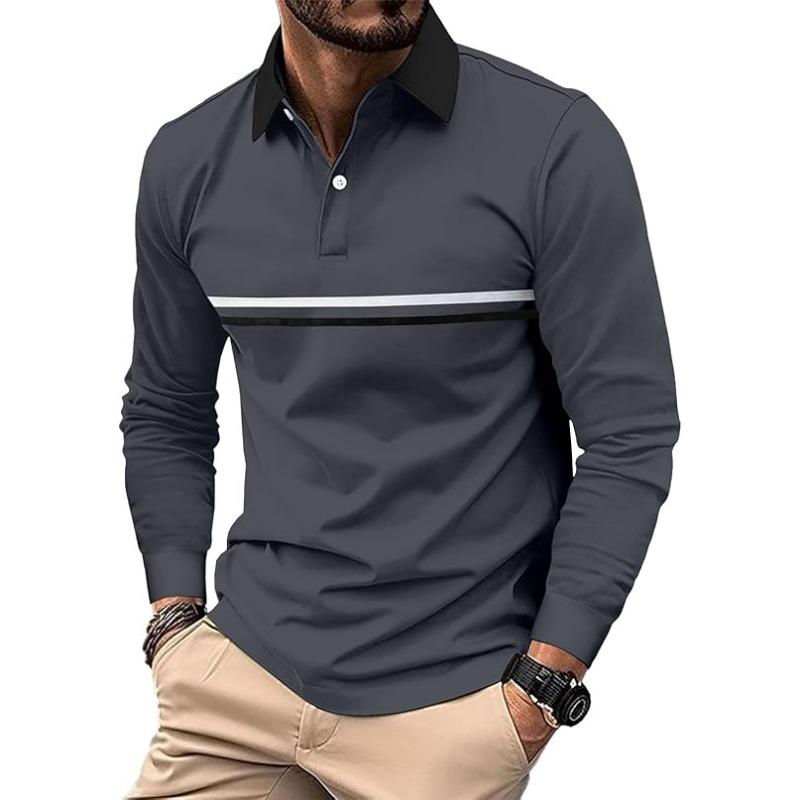 Men's Long Sleeved Polo Shirt 2025 Fashionable Casual Polo Slim Fit Shirt with Collar Office Work Golf Shirt Leisure