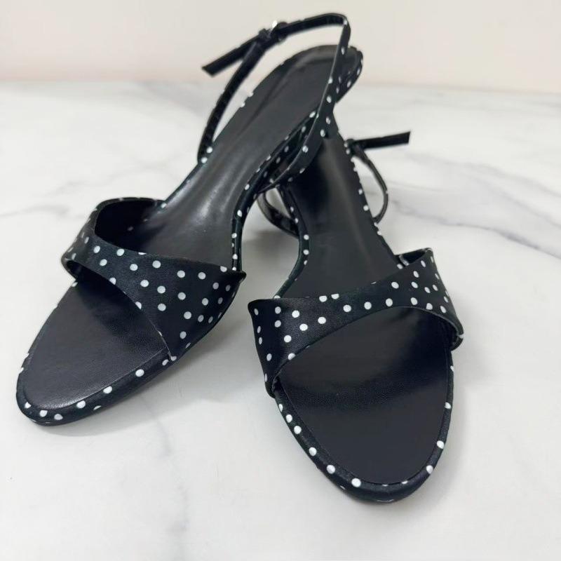 Fashion Kitten Heels Summer 2025 Women Modern Sandals Polka Dot Satin Open Toe Concise Elegant Brand Desinger High Quality Ladies Shoes