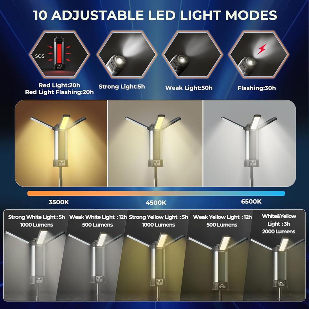 6000mAh Cordless Work Light Rechargeable Construction Light with Stand Dimmable Work Light Telescopic for Outdoor Camping