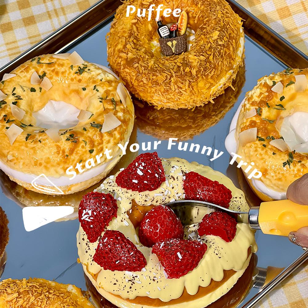 Bagel Food-grade Silicone Squishy, Creamy Soft Adhesive Toy, Taba Squishy, Happy Game Pinching Bread, Strawberry, Crunch, Crispy