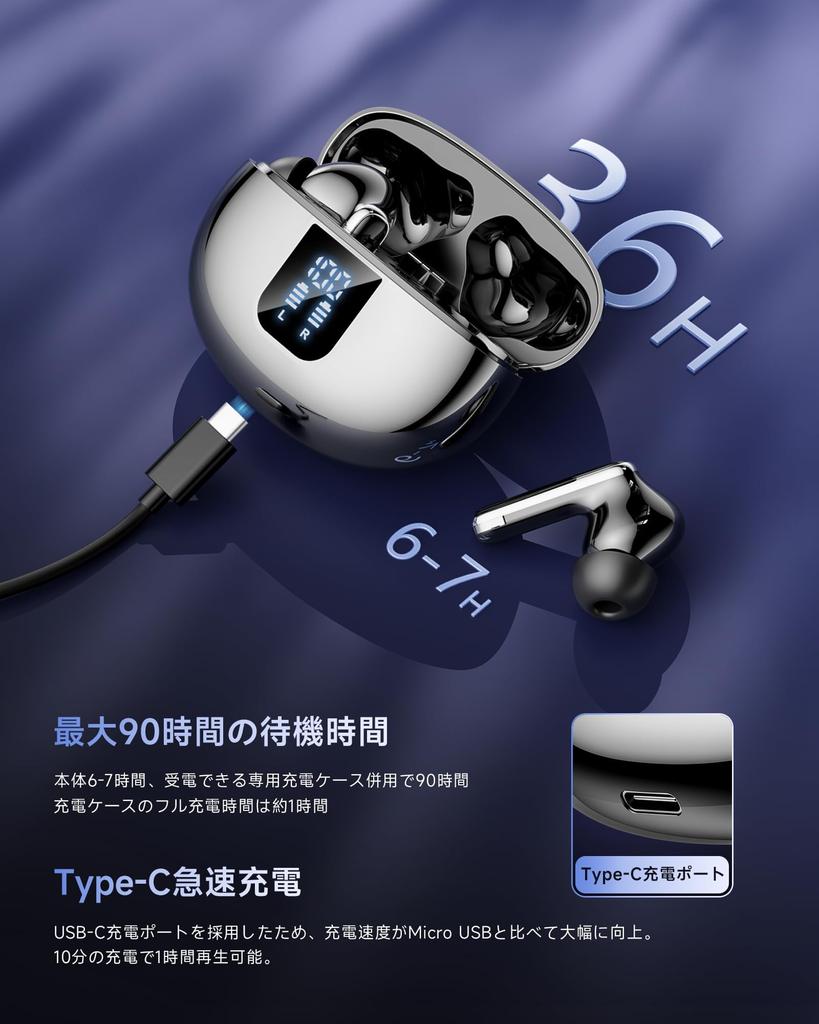 EUQQ Bluetooth Wireless Earbuds with Balanced Sound Bluetooth Full LED Noise Sound Perfect for Web and More 2-in-1 Quality, ANC+Transparency Mode,