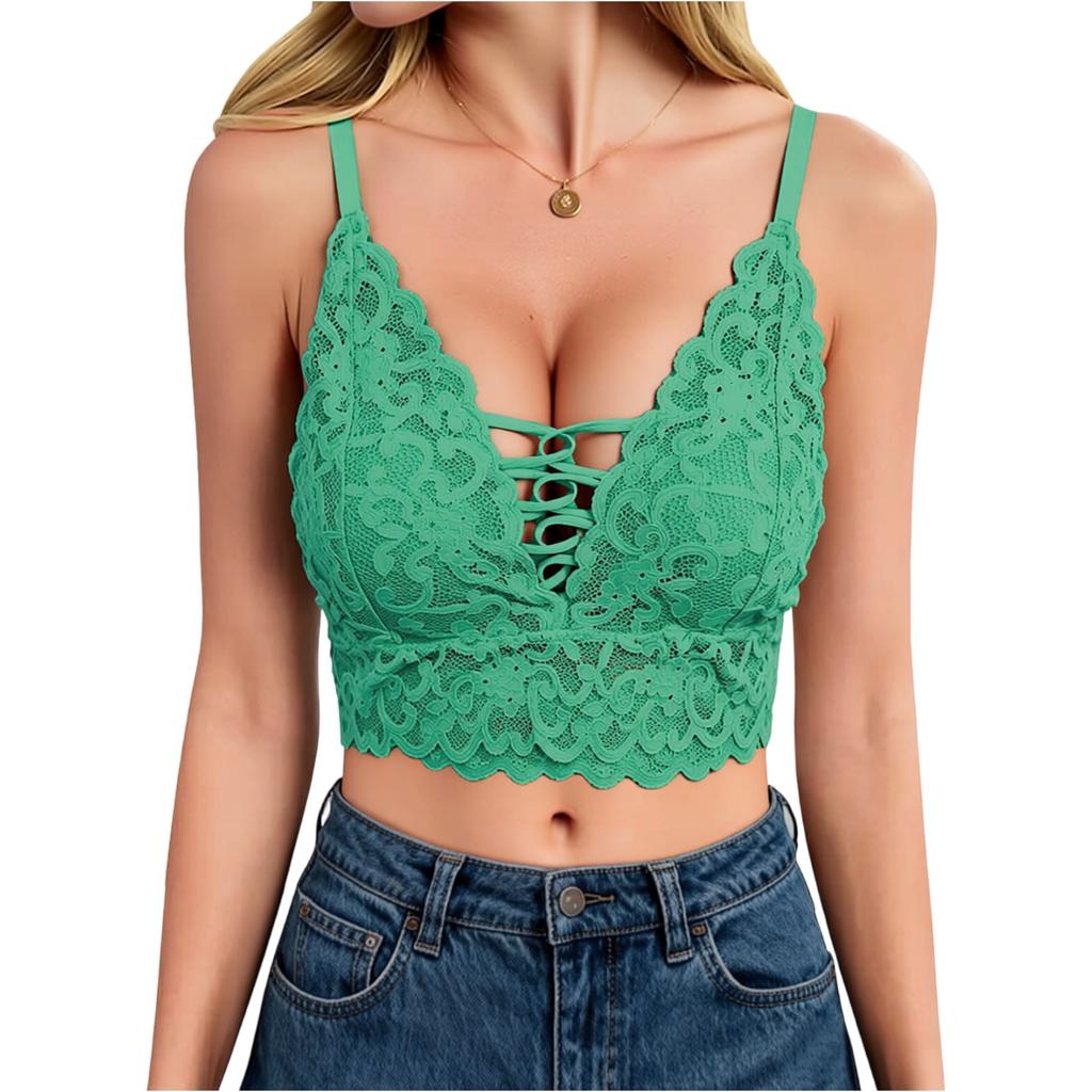 Lace Bralette Crop Top V Neck Adjustable Straps Unlined Wireless Bra Y2K Style Lace Camisole Tank Top