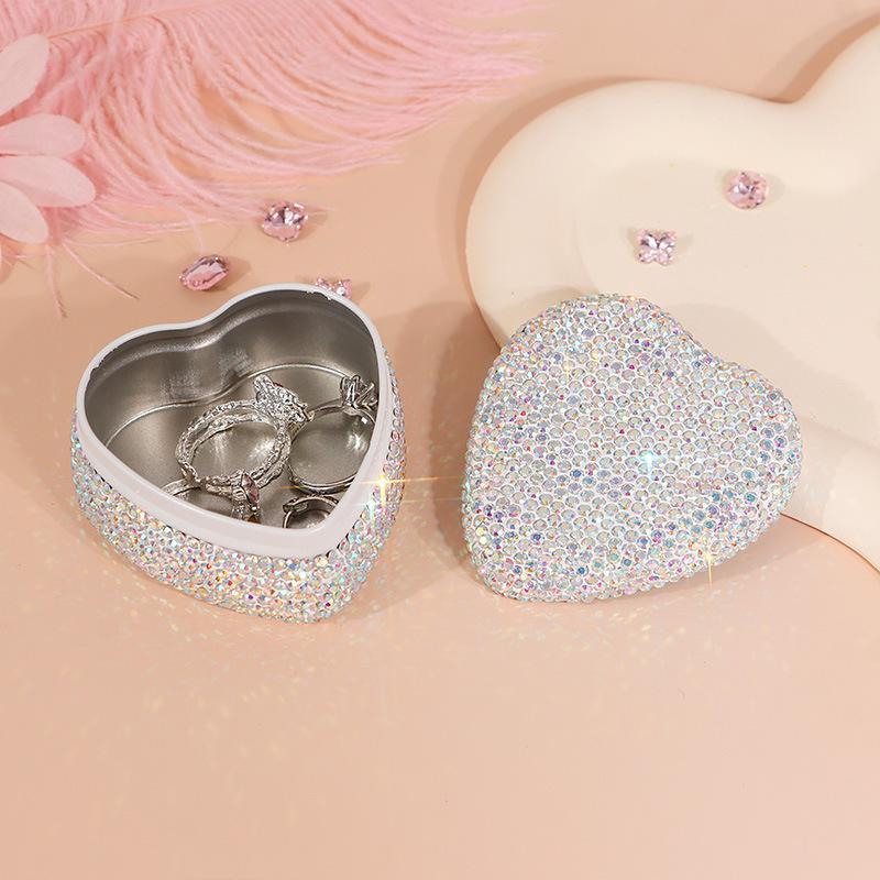 Sparkling Metal Tin Box Tinplate Jewelry Necklace Storage Case Heart-Shaped Empty Box Mini Candy Pill Organizer