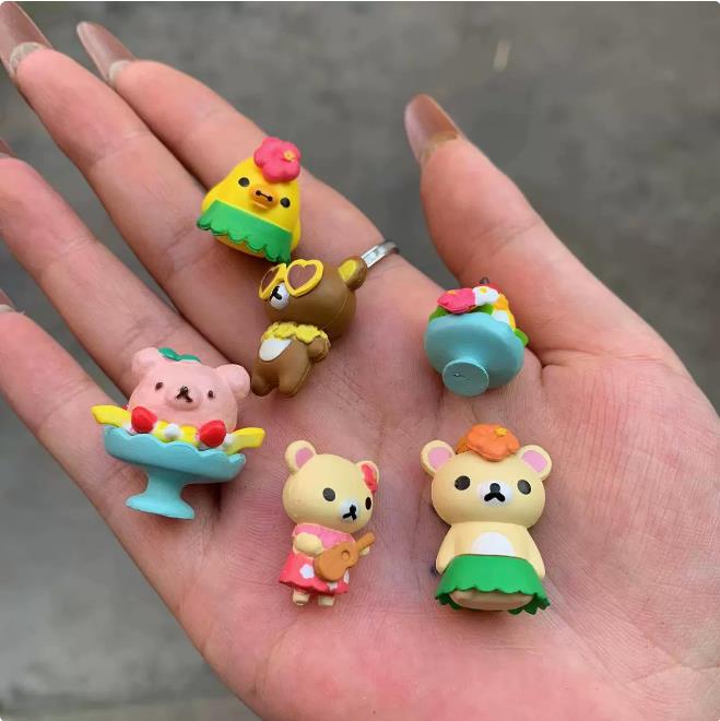 Non-Toxic 6Pcs Kuma Action Figures Anime Relaxed Bear Model Toys Mini Cartoon Doll Desktop Ornament Collectibles Toys Kids Gifts