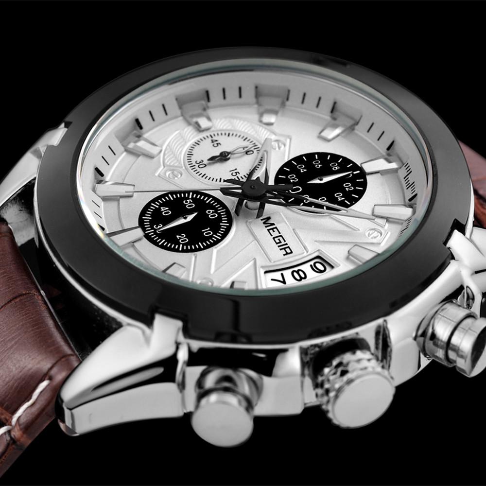 MEGIR Brand Fashion Sport Watch for Men 47MM Big Dial Clock Waterproof Casual Quartz Wristwatch Leather Strap Chronograph 2020