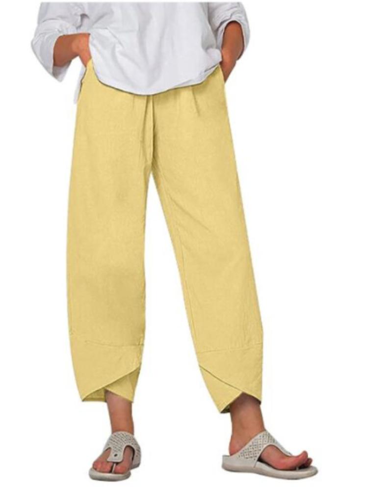 

Женские брюки свободного кроя из хлопка и льна, свободные повседневные брюки 2XL жёлтый