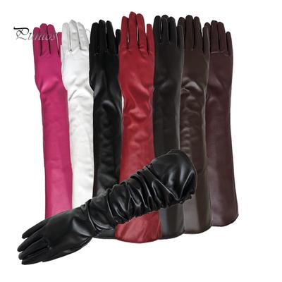 Guantes de brazo largo de dedo completo de cuero sintético de Color sólido para mujer a la moda mitones de escenario