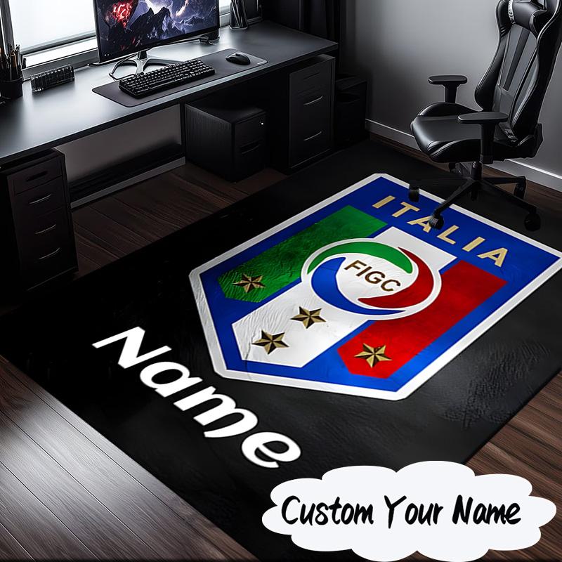 Custom Name Italian Football Crest Rug for Living Room, Game Rooms, Office, Bedroom, Floor Mat Playful Design, fan gifts Christmas decor