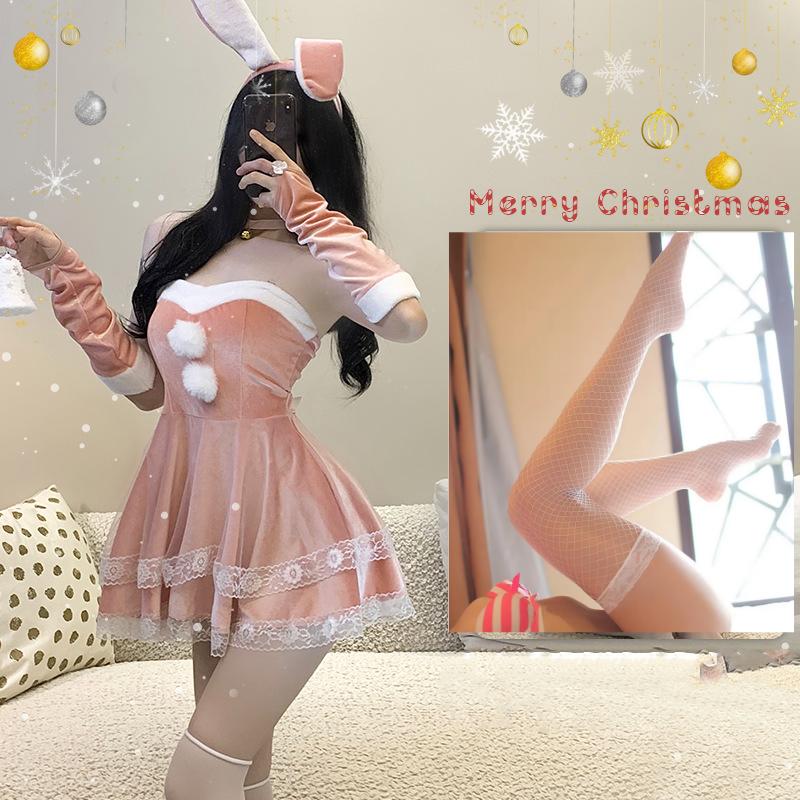 Christmas Dress Girl Costume Rabbit Set Winter Off Shoulder Dress Sexy Lady Cosplay Costume New Year Maid Role Play Uniform