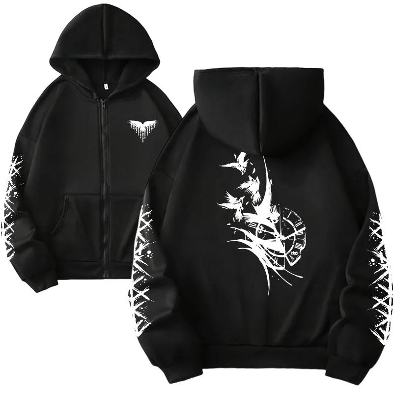 2026 Trendy Oversized Pullover Goth Y2k Winter Warm Women Hooded Sweatshirt Viking Raven Print Zipper Jacket Casual Streetwear